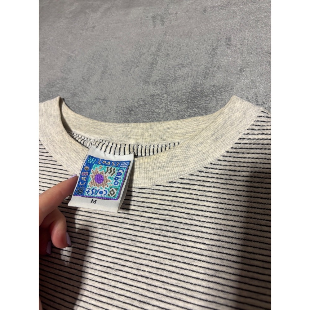 Cabo Coast Mens M Black White Striped Short Sleeve Shirt Made in USA VTG Ringer - Picture 8 of 9